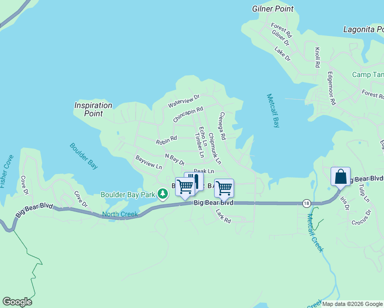 map of restaurants, bars, coffee shops, grocery stores, and more near 39196 Starview Lane in Big Bear Lake