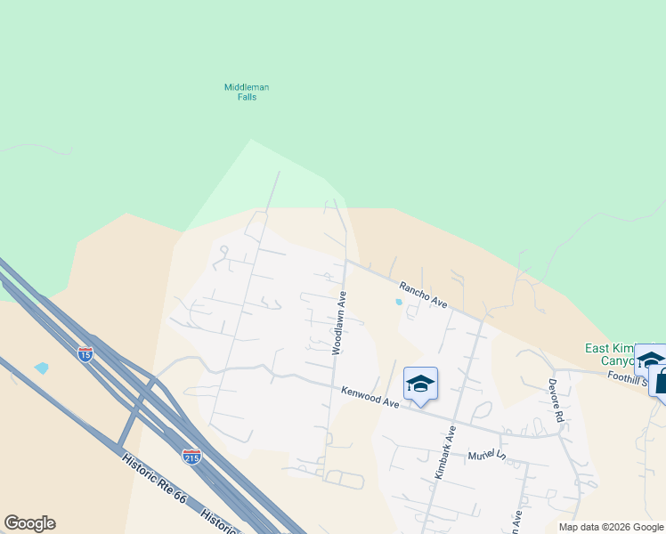 map of restaurants, bars, coffee shops, grocery stores, and more near 688 Woodlawn Avenue in San Bernardino