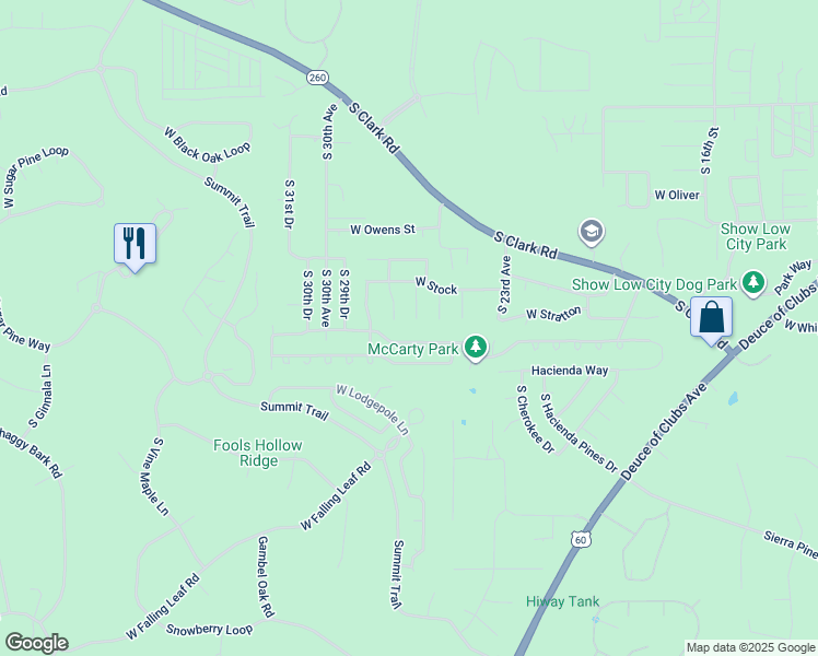 map of restaurants, bars, coffee shops, grocery stores, and more near 760 South 27th Avenue in Show Low