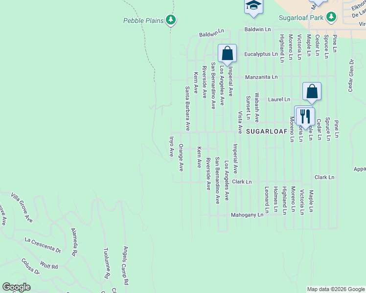 map of restaurants, bars, coffee shops, grocery stores, and more near 559 Orange Avenue in Big Bear