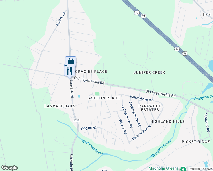 map of restaurants, bars, coffee shops, grocery stores, and more near 1346 Clancy Drive Northeast in Leland