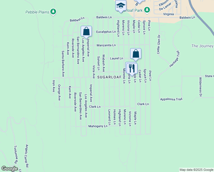 map of restaurants, bars, coffee shops, grocery stores, and more near 562 Leonard Lane in Big Bear