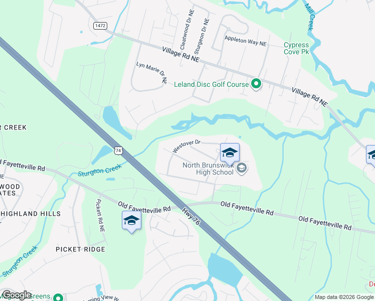 map of restaurants, bars, coffee shops, grocery stores, and more near 115 Bourbon Street in Leland
