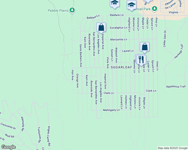 map of restaurants, bars, coffee shops, grocery stores, and more near 44398 Silver Pine Road in Big Bear