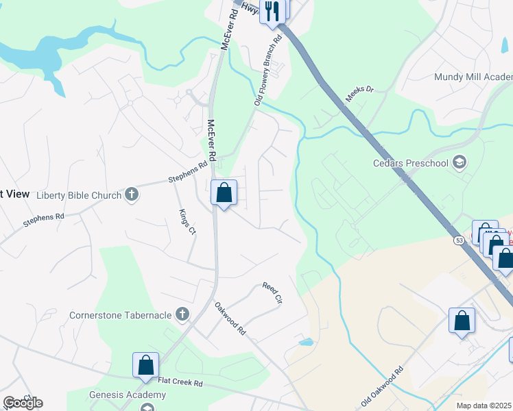 map of restaurants, bars, coffee shops, grocery stores, and more near 4835 Timber Hills Drive in Oakwood