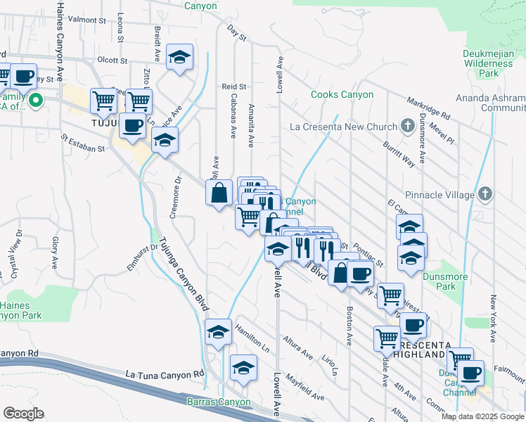 map of restaurants, bars, coffee shops, grocery stores, and more near 9628 Saluda Avenue in Los Angeles