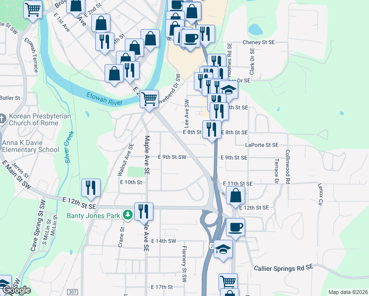 map of restaurants, bars, coffee shops, grocery stores, and more near 814 East 2nd Avenue in Rome