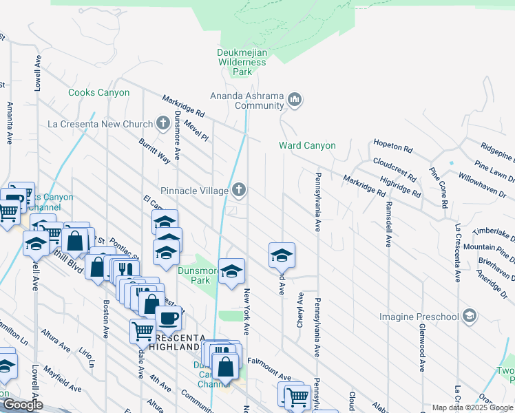 map of restaurants, bars, coffee shops, grocery stores, and more near 3353 Brookhill Street in Glendale