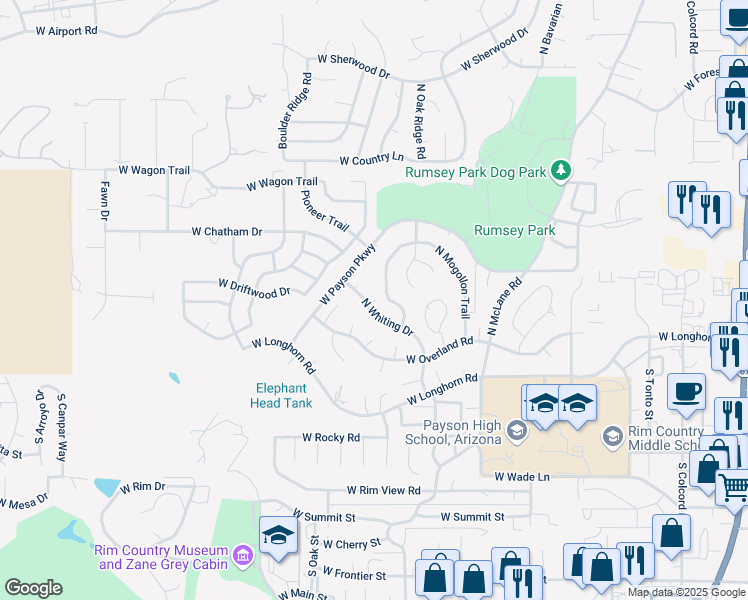 map of restaurants, bars, coffee shops, grocery stores, and more near 821 Tullamore Rd in Payson