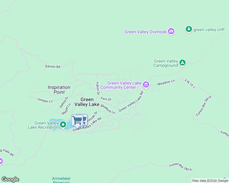 map of restaurants, bars, coffee shops, grocery stores, and more near 33471 Weeping Willow Drive in Green Valley Lake