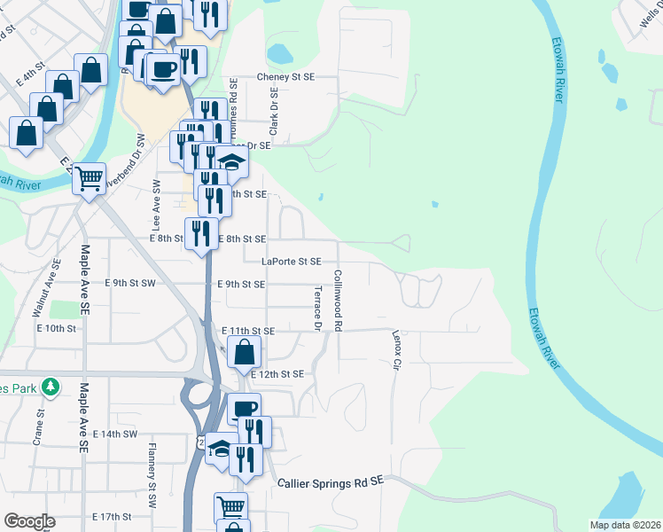 map of restaurants, bars, coffee shops, grocery stores, and more near 808 Collinwood Road in Rome