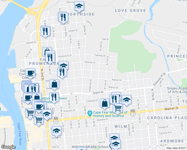 map of restaurants, bars, coffee shops, grocery stores, and more near 901 Rehder Alley in Wilmington