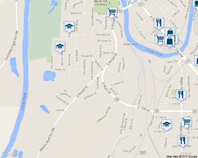 map of restaurants, bars, coffee shops, grocery stores, and more near 3 Wimpee St SW in Rome