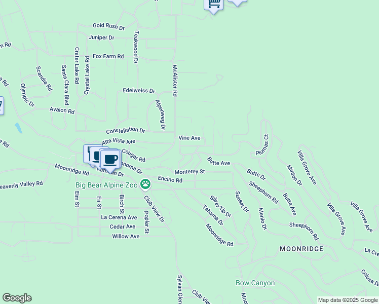 map of restaurants, bars, coffee shops, grocery stores, and more near 1160 Villa Grove Avenue in Big Bear