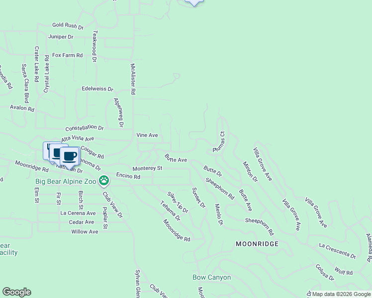 map of restaurants, bars, coffee shops, grocery stores, and more near 982 Villa Grove Avenue in Big Bear