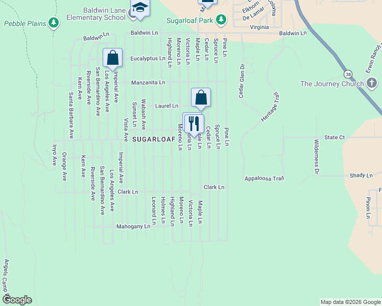 map of restaurants, bars, coffee shops, grocery stores, and more near 559 Victoria Lane in Big Bear
