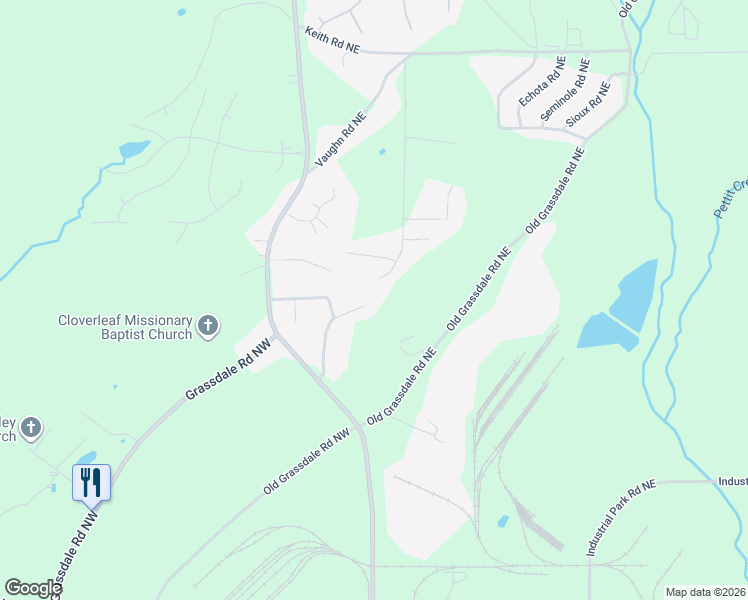 map of restaurants, bars, coffee shops, grocery stores, and more near 17 Split Rail Court Northeast in Cartersville