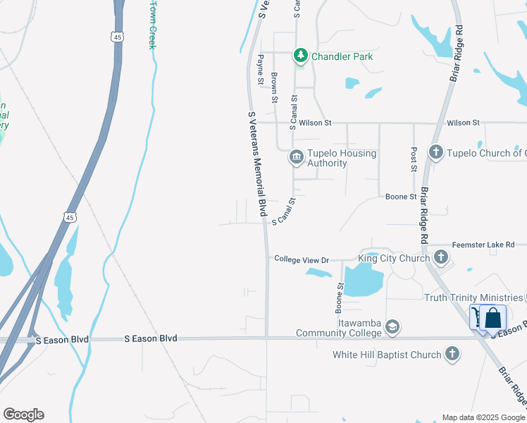 map of restaurants, bars, coffee shops, grocery stores, and more near 812 South Canal Street in Tupelo