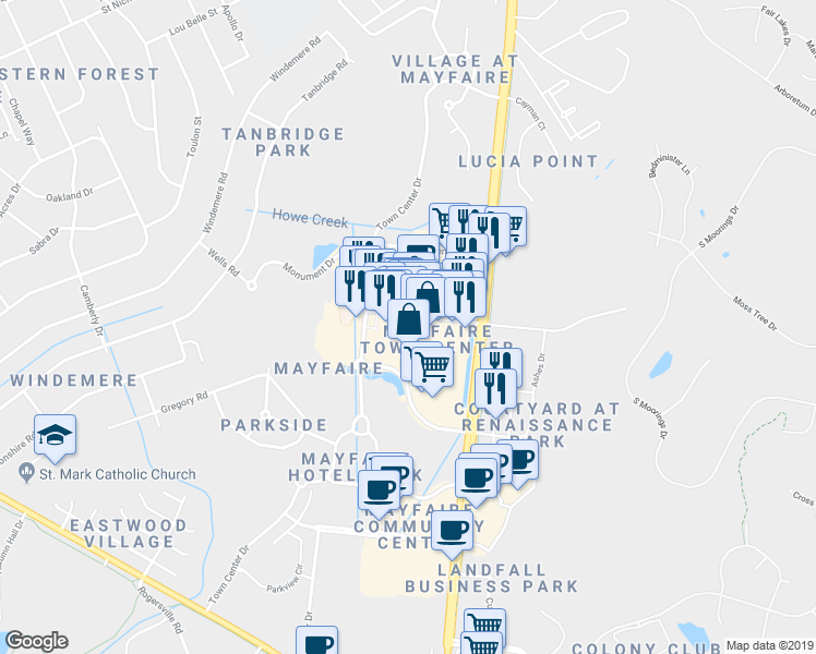 map of restaurants, bars, coffee shops, grocery stores, and more near 916 Inspiration Drive in Wilmington