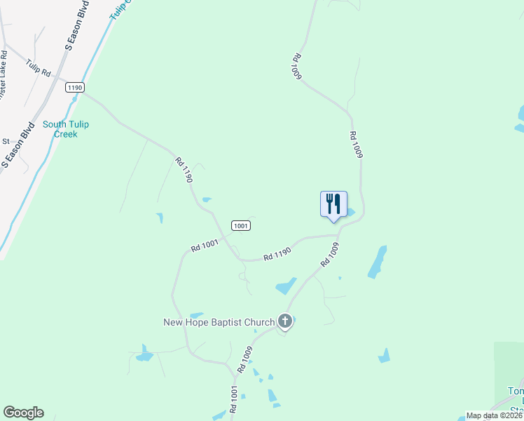 map of restaurants, bars, coffee shops, grocery stores, and more near Road 1001 in Tupelo