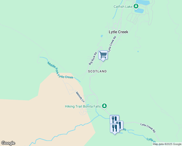 map of restaurants, bars, coffee shops, grocery stores, and more near 13993 Middle Fork Road in Lytle Creek