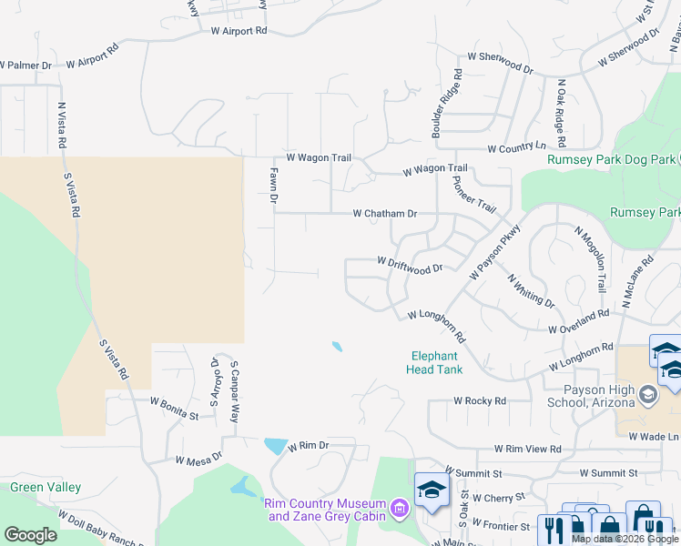 map of restaurants, bars, coffee shops, grocery stores, and more near 1202 West Norris Court in Payson