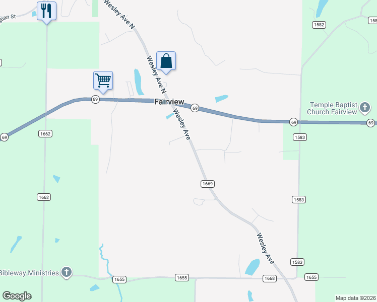 map of restaurants, bars, coffee shops, grocery stores, and more near 256 Wesley Avenue in Cullman