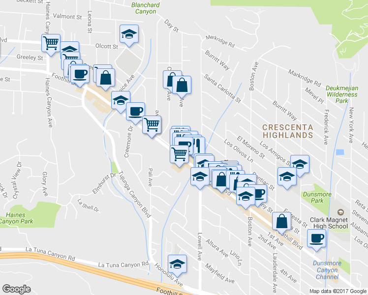 map of restaurants, bars, coffee shops, grocery stores, and more near 9628 Saluda Ave in Los Angeles
