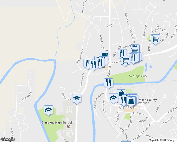 map of restaurants, bars, coffee shops, grocery stores, and more near 998 Anderson Avenue in Canton