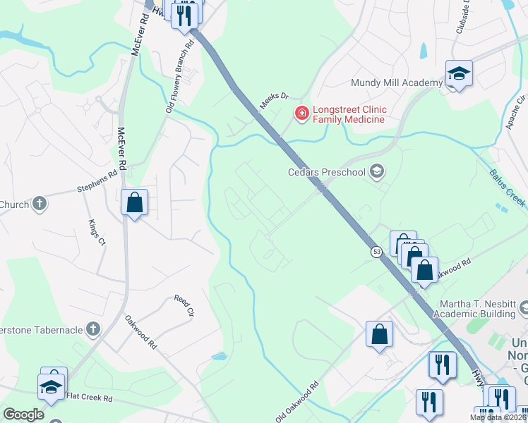 map of restaurants, bars, coffee shops, grocery stores, and more near 4101 Mundy Mill Road in Oakwood