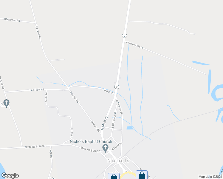 map of restaurants, bars, coffee shops, grocery stores, and more near 701 North Main Street in Nichols