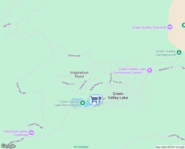 map of restaurants, bars, coffee shops, grocery stores, and more near 609 Dahlia Drive in Green Valley Lake
