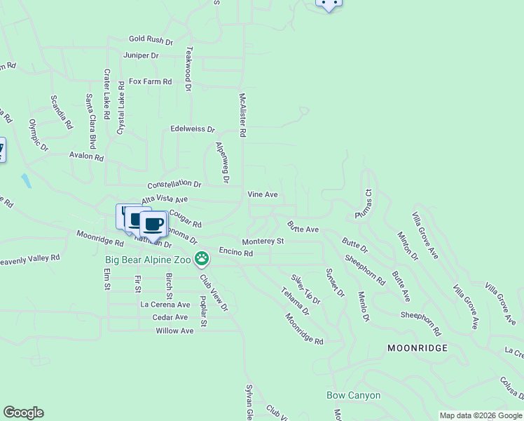 map of restaurants, bars, coffee shops, grocery stores, and more near 1160 West Alta Vista Avenue in Big Bear