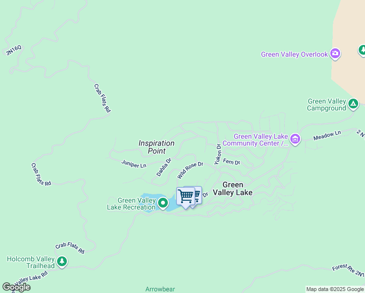 map of restaurants, bars, coffee shops, grocery stores, and more near 609 Dahlia Drive in Green Valley Lake