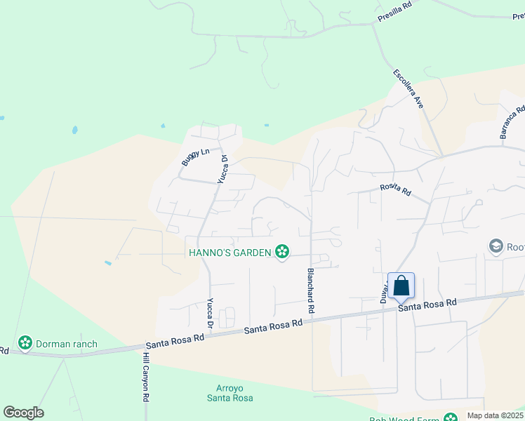 map of restaurants, bars, coffee shops, grocery stores, and more near 10501 Rosita Road in Santa Rosa Valley