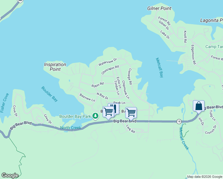 map of restaurants, bars, coffee shops, grocery stores, and more near 39196 Starview Lane in Big Bear Lake