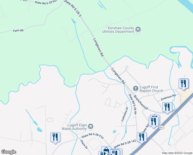 map of restaurants, bars, coffee shops, grocery stores, and more near 856 Frenwood Lane in Lugoff