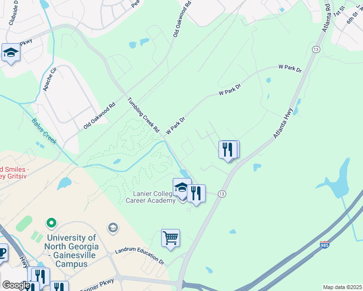 map of restaurants, bars, coffee shops, grocery stores, and more near 3232 Campus Pointe Circle in Gainesville