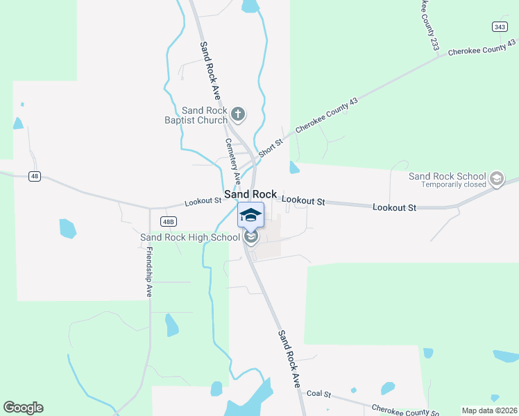 map of restaurants, bars, coffee shops, grocery stores, and more near 1660 Sand Rock Avenue in Sand Rock