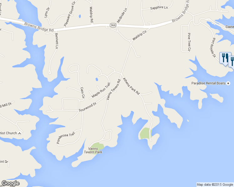 map of restaurants, bars, coffee shops, grocery stores, and more near 8895 Vanns Tavern Road in Gainesville