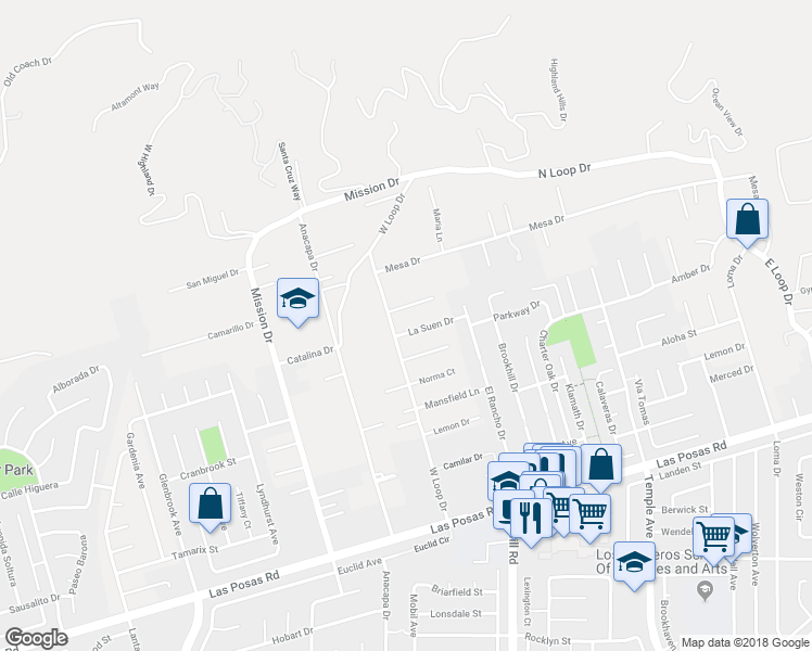 map of restaurants, bars, coffee shops, grocery stores, and more near 29 La Suen Drive in Camarillo