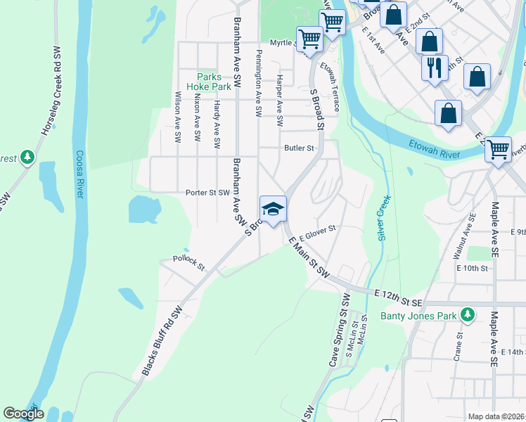 map of restaurants, bars, coffee shops, grocery stores, and more near 636 Pennington Avenue Southwest in Rome