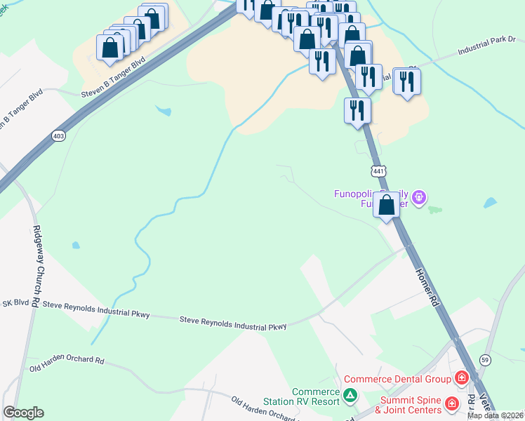 map of restaurants, bars, coffee shops, grocery stores, and more near in Commerce