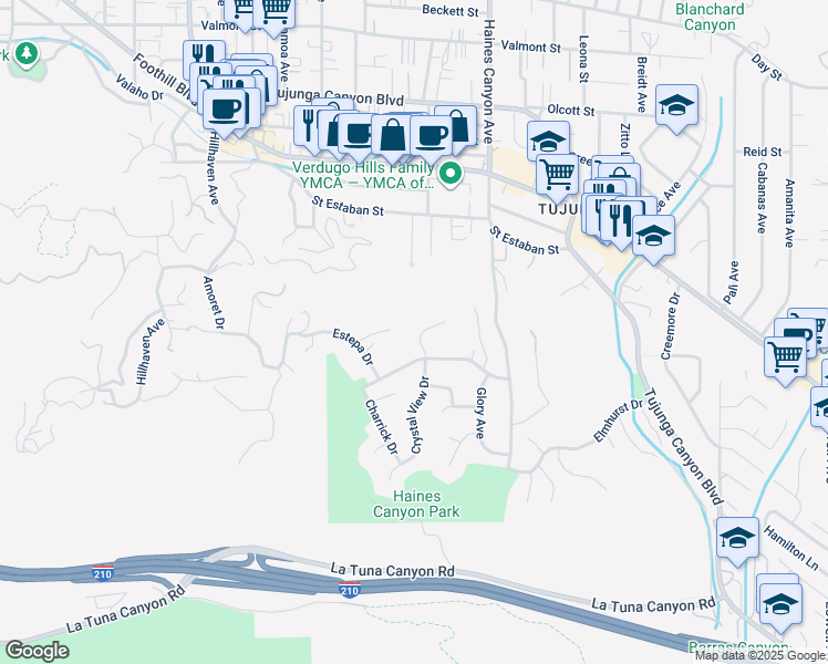 map of restaurants, bars, coffee shops, grocery stores, and more near 9631 Crystal View Drive in Los Angeles