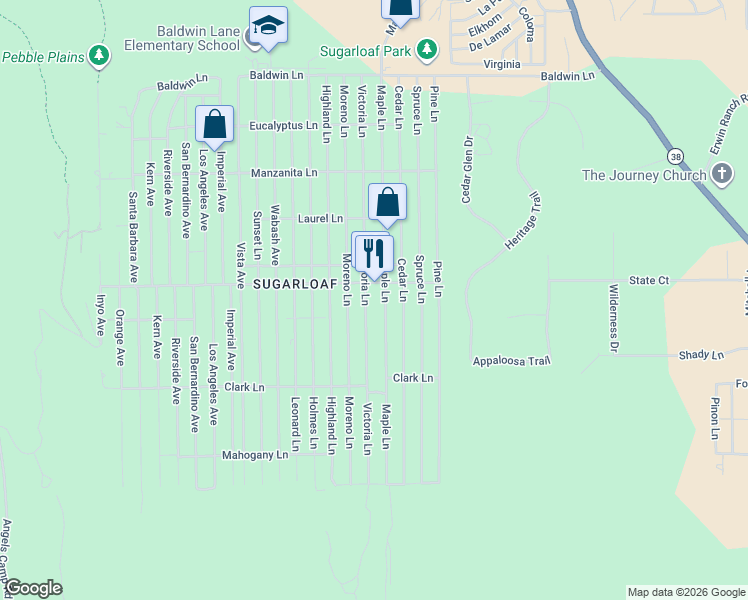 map of restaurants, bars, coffee shops, grocery stores, and more near 559 Victoria Lane in Big Bear