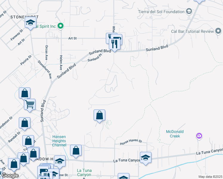 map of restaurants, bars, coffee shops, grocery stores, and more near 9530 Wheatland Avenue in Los Angeles