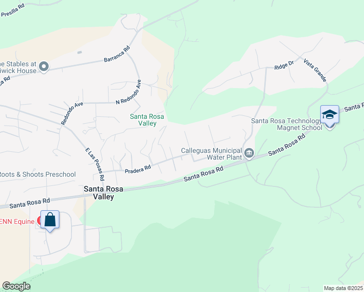 map of restaurants, bars, coffee shops, grocery stores, and more near 2631 Via Zurita Court in Santa Rosa Valley