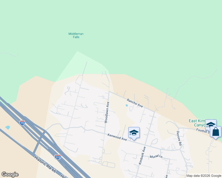 map of restaurants, bars, coffee shops, grocery stores, and more near 688 Woodlawn Avenue in San Bernardino