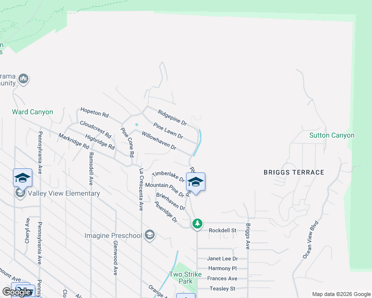 map of restaurants, bars, coffee shops, grocery stores, and more near 2608 Willowhaven Drive in La Crescenta-Montrose