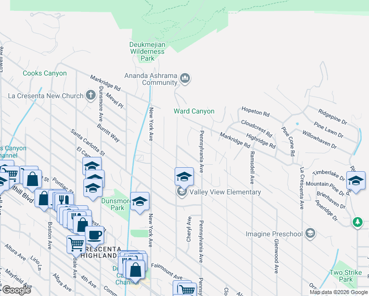 map of restaurants, bars, coffee shops, grocery stores, and more near 3225 Frances Avenue in Glendale